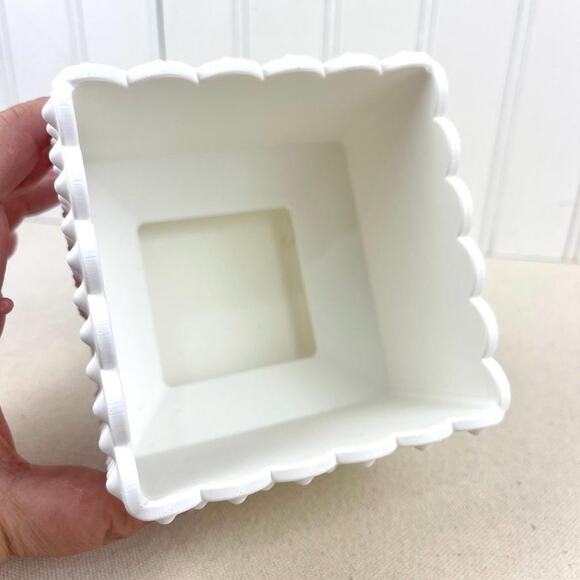 White Hobnail Bowl, Small Pedestal Bowl, Decorative Bowl with Scalloped Edge - Picture 5 of 9